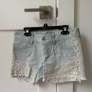Guess Gray Jean Shorts with Lace Trim